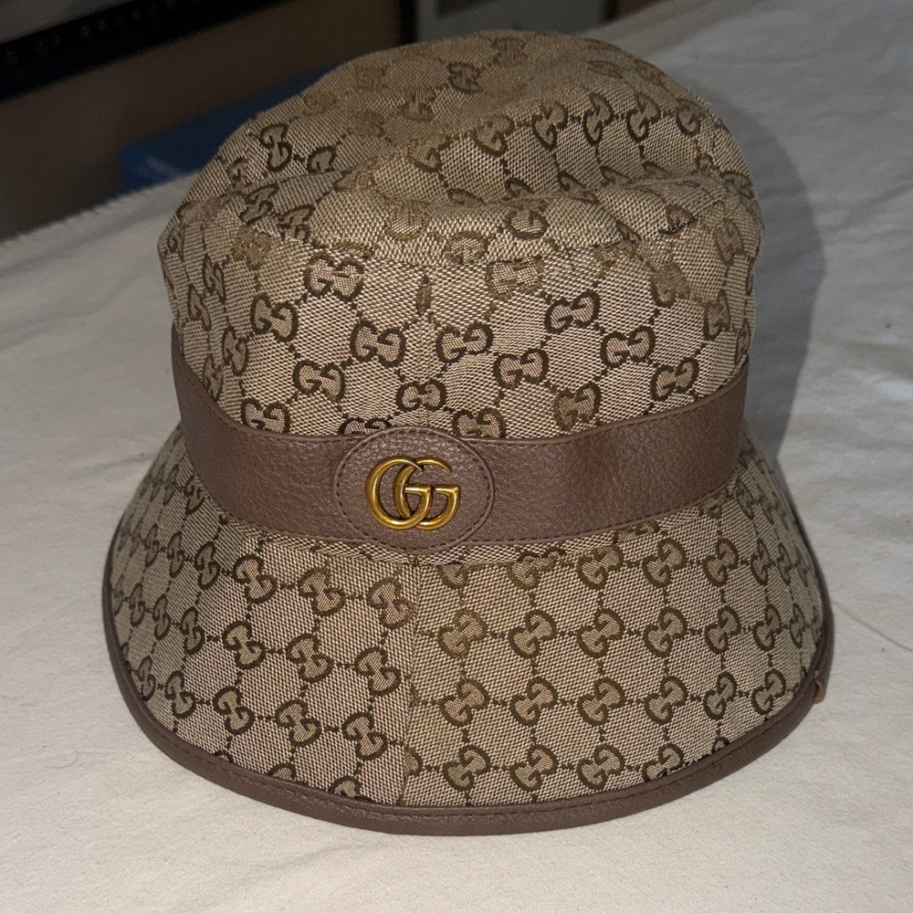 Lux Tan wide rimmed Monogram Bucket Hat NWT